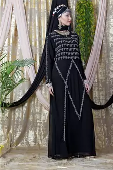 Black Nazneen Hand Embroidered Party Abaya