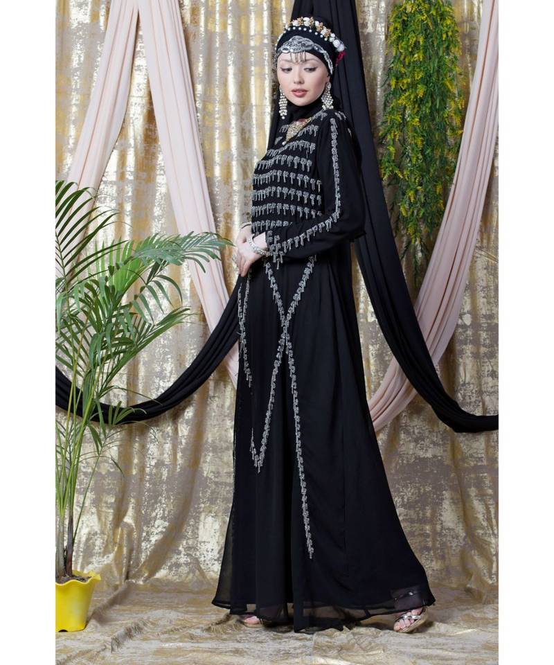 Black Nazneen Hand Embroidered Party Abaya