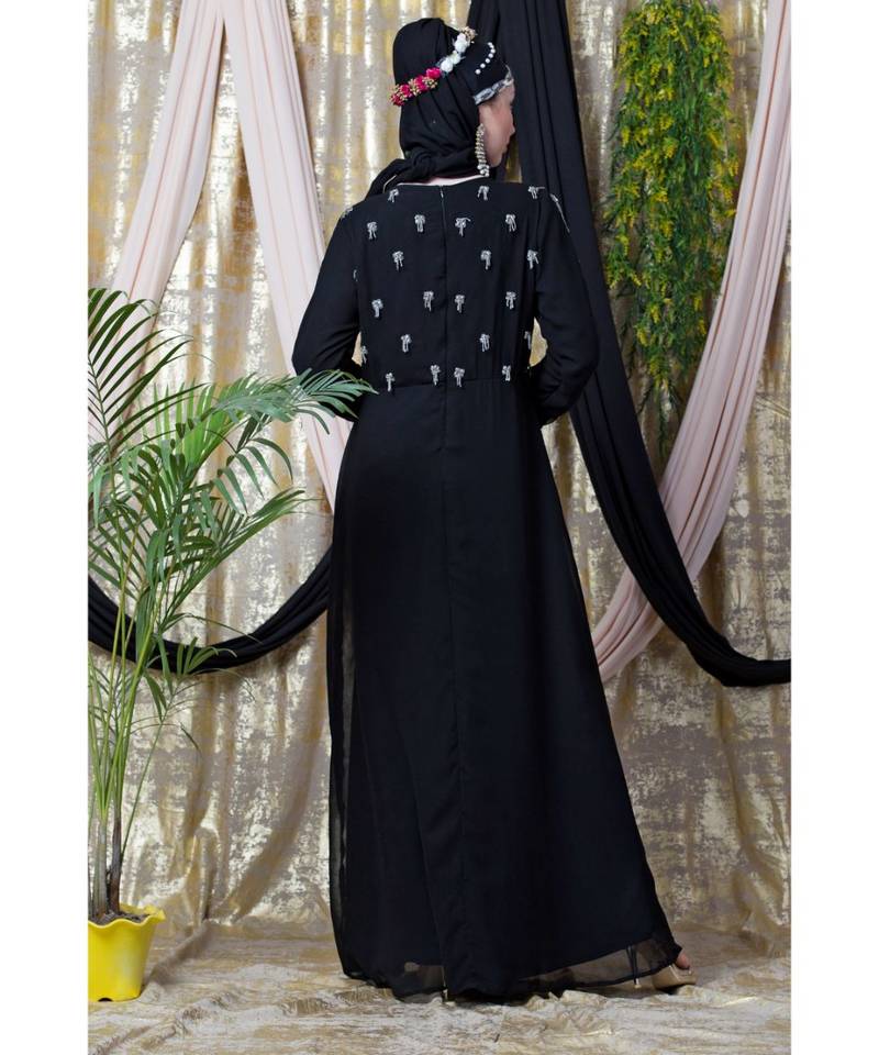 Black Nazneen Hand Embroidered Party Abaya