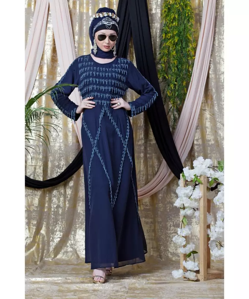 Blue Nazneen Hand Embroidered Party Abaya