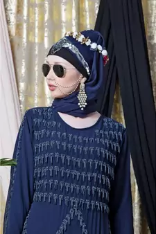 Blue Nazneen Hand Embroidered Party Abaya