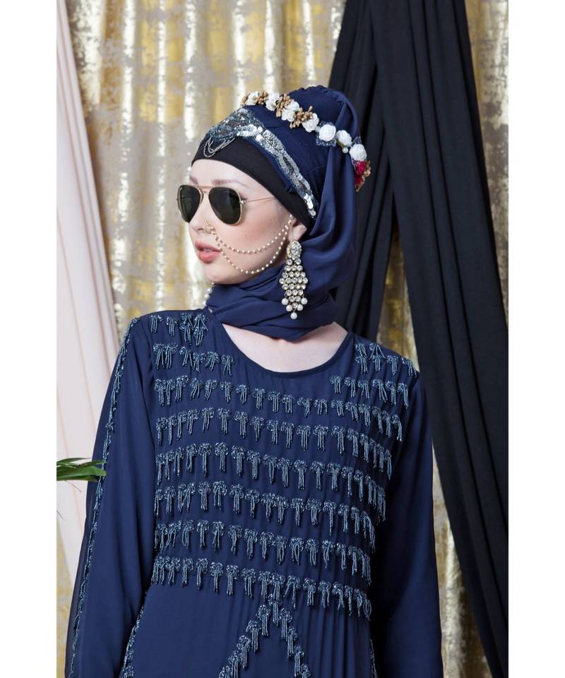 Blue Nazneen Hand Embroidered Party Abaya