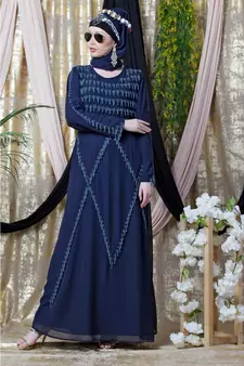Blue Nazneen Hand Embroidered Party Abaya