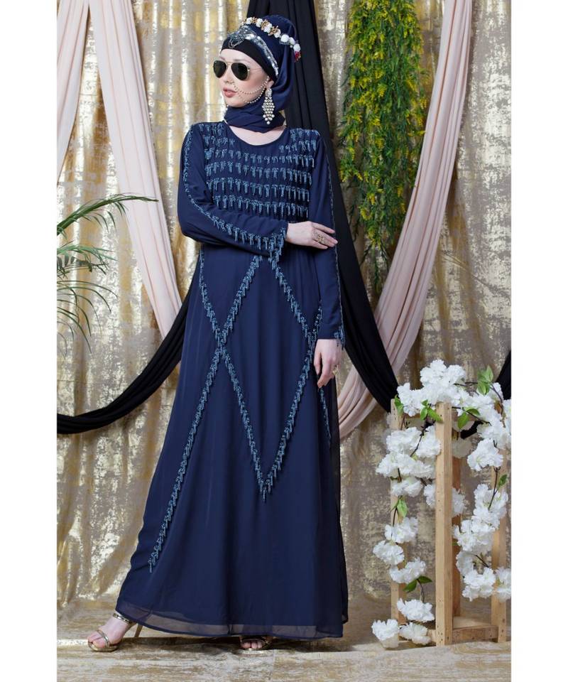 Blue Nazneen Hand Embroidered Party Abaya
