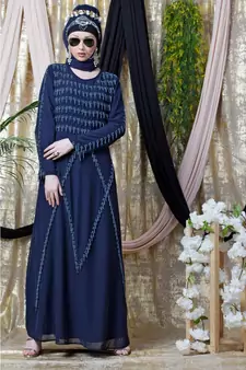 Blue Nazneen Hand Embroidered Party Abaya