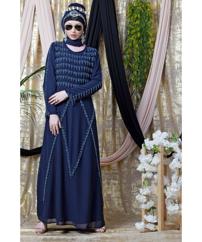Blue Nazneen Hand Embroidered Party Abaya