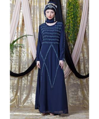 Blue Nazneen Hand Embroidered Party Abaya 5