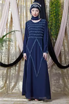 Blue Nazneen Hand Embroidered Party Abaya