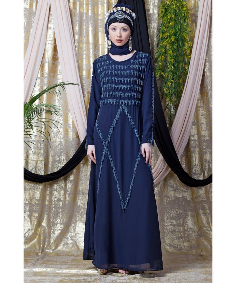 Blue Nazneen Hand Embroidered Party Abaya