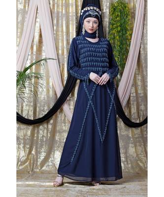 Blue Nazneen Hand Embroidered Party Abaya 6