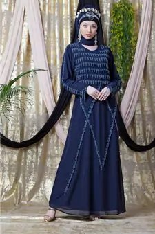 Blue Nazneen Hand Embroidered Party Abaya