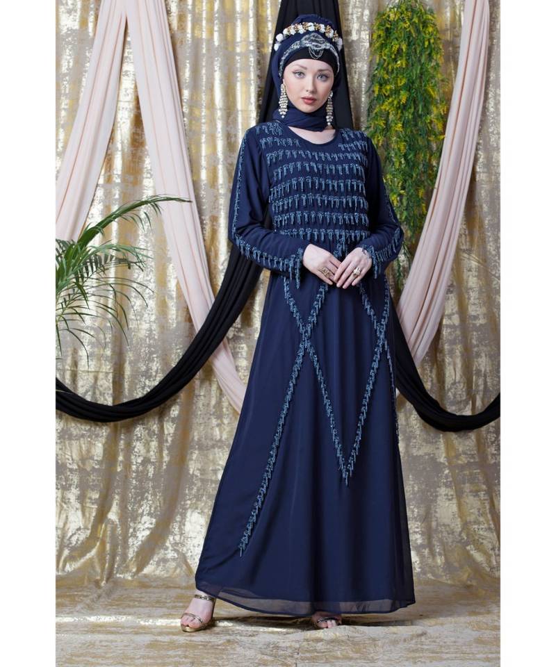 Blue Nazneen Hand Embroidered Party Abaya