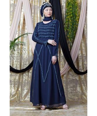 Blue Nazneen Hand Embroidered Party Abaya 7