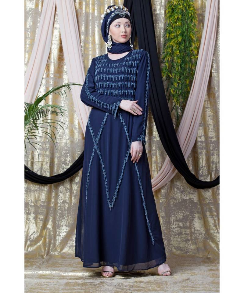 Blue Nazneen Hand Embroidered Party Abaya