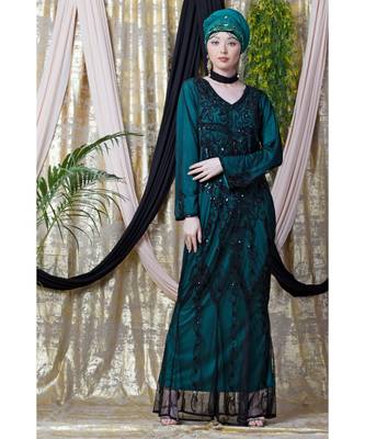 Green Nazneen Full Hand Embellished Party Abaya 2