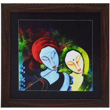 Radha Krishna playing Flute Satin Matt Texture UV Art Painting 1