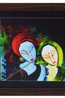 Radha Krishna playing Flute Satin Matt Texture UV Art Painting