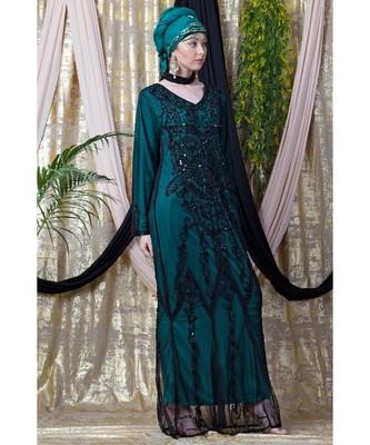Green Nazneen Full Hand Embellished Party Abaya 5