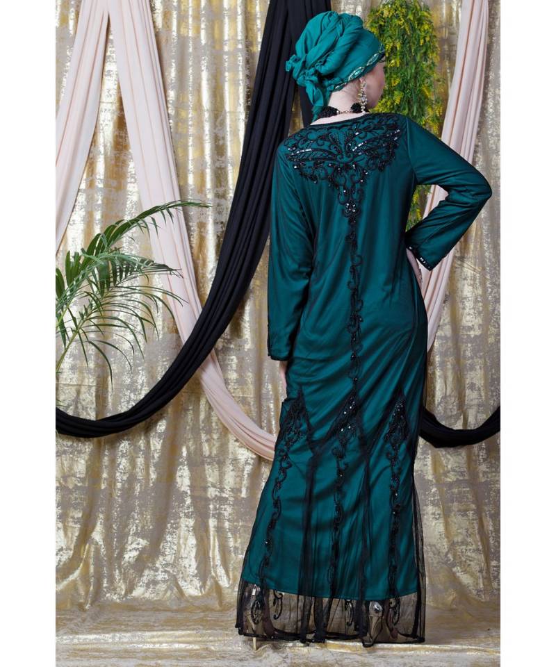 Green Nazneen Full Hand Embellished Party Abaya