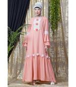 Peach Nazneen Bell Sleeve Flowers Around Knee Party Abaya