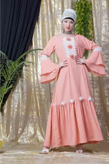 Peach Nazneen Bell Sleeve Flowers Around Knee Party Abaya