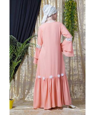 Peach Nazneen Bell Sleeve Flowers Around Knee Party Abaya 6