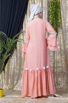 Peach Nazneen Bell Sleeve Flowers Around Knee Party Abaya