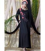 Black Nazneen Applique Flowers Hand Work Party Nida Abaya