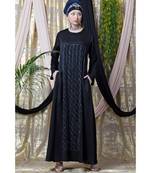 Black Nazneen Diamond Motif Hand Embroidered Flare Nida Abaya