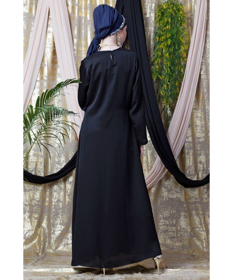 Black Nazneen Diamond Motif Hand Embroidered Flare Nida Abaya