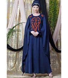 Blue Nazneen Extra Long Wings Sleeve Embroidered Party Abaya