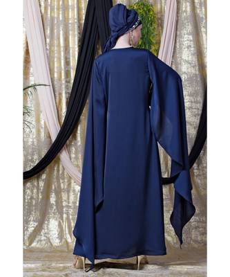 Blue Nazneen Extra Long Wings Sleeve Embroidered Party Abaya 5