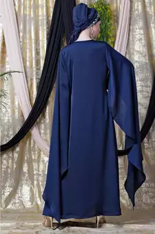 Blue Nazneen Extra Long Wings Sleeve Embroidered Party Abaya