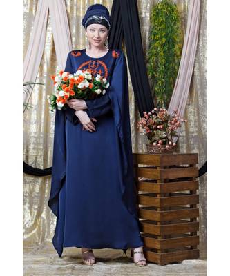 Blue Nazneen Extra Long Wings Sleeve Embroidered Party Abaya 6