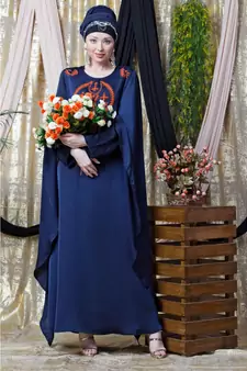 Blue Nazneen Extra Long Wings Sleeve Embroidered Party Abaya