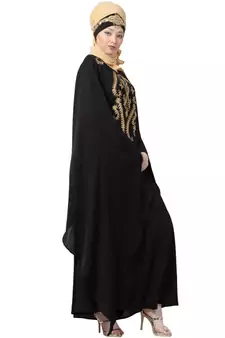 Black Nazneen Extra Long Wings Sleeve Embroidered Party Abaya
