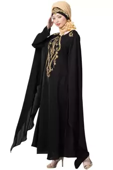 Black Nazneen Extra Long Wings Sleeve Embroidered Party Abaya