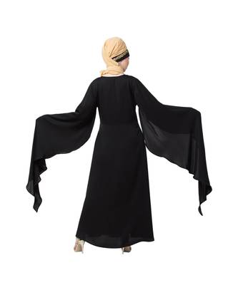 Black Nazneen Extra Long Wings Sleeve Embroidered Party Abaya 4