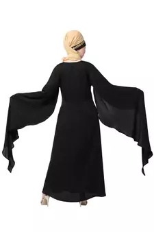 Black Nazneen Extra Long Wings Sleeve Embroidered Party Abaya