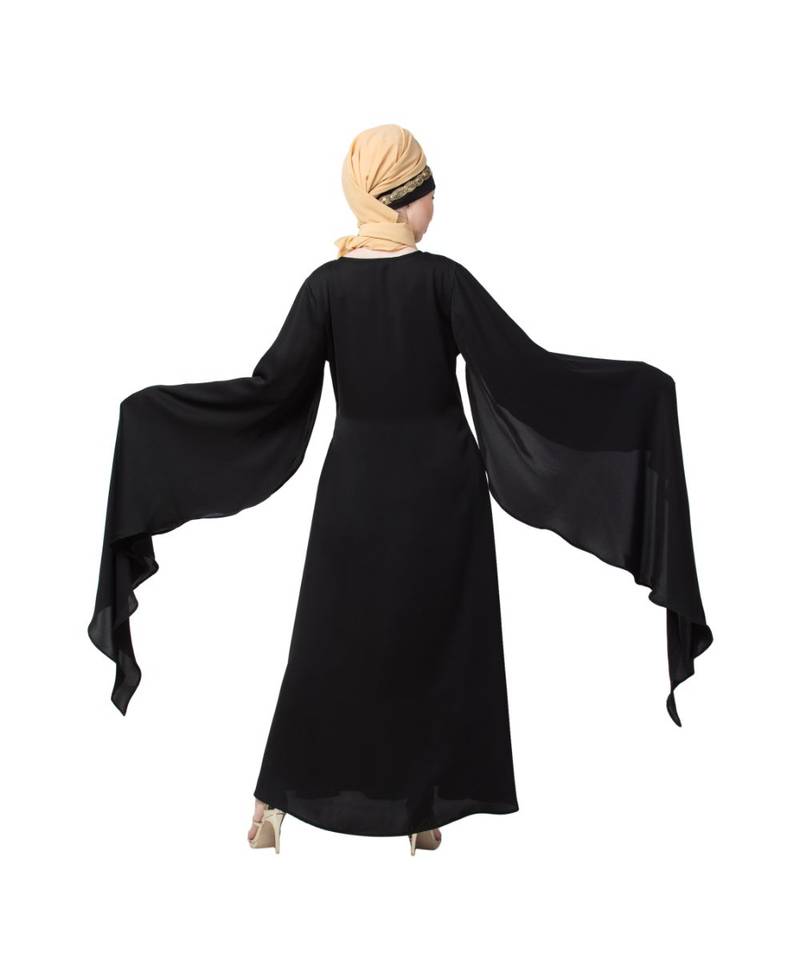 Black Nazneen Extra Long Wings Sleeve Embroidered Party Abaya