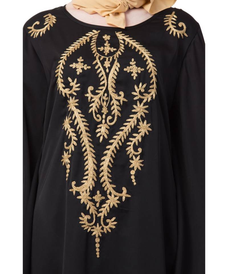 Black Nazneen Extra Long Wings Sleeve Embroidered Party Abaya