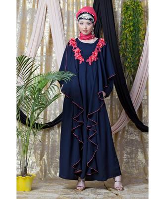 Blue Nazneen Front Long Frill Contrast Flowers Party Abaya 1