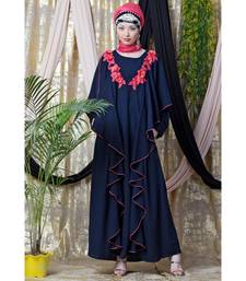 Blue Nazneen Front Long Frill Contrast Flowers Party Abaya