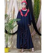 Blue Nazneen Front Long Frill Contrast Flowers Party Abaya