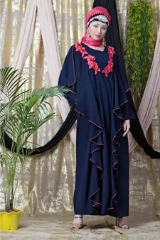Blue Nazneen Front Long Frill Contrast Flowers Party Abaya