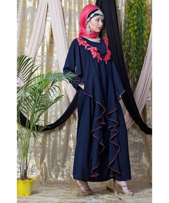 Blue Nazneen Front Long Frill Contrast Flowers Party Abaya 4