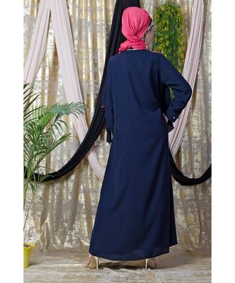 Blue Nazneen Front Long Frill Contrast Flowers Party Abaya 6
