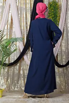Blue Nazneen Front Long Frill Contrast Flowers Party Abaya