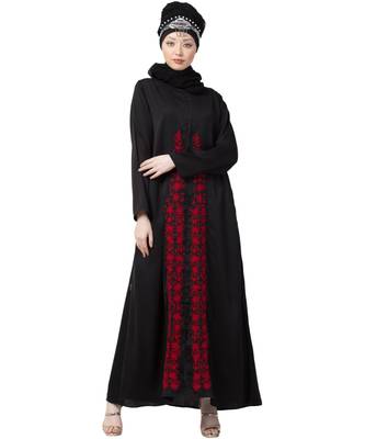 Black Nazneen Front Embroidered Zip At Neck Nida Abaya 1