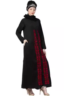 Black Nazneen Front Embroidered Zip At Neck Nida Abaya